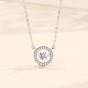 Floating Zircon Circle Silver Necklace