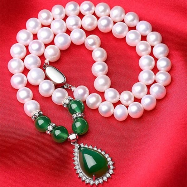 Freshwater Pearl & Green Agate Necklace - Image 2