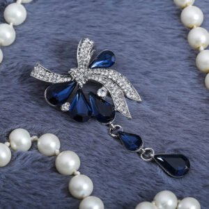Elegant Royal Blue Bowknot Crystal Brooch