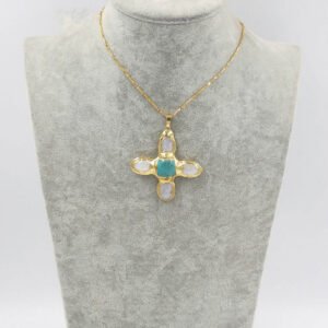 Turquoise Pearl Geometric Copper Necklace