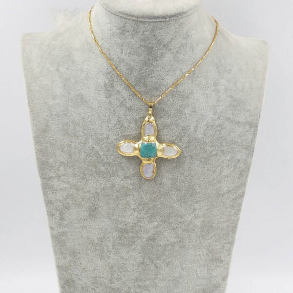 Turquoise Pearl Geometric Copper Necklace