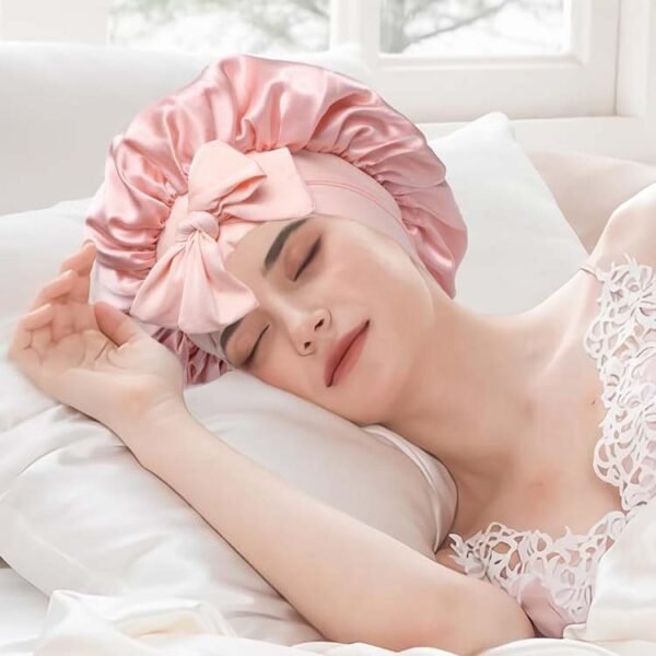 Stretch Ribbon Bowknot Silk Round Cap - Image 10