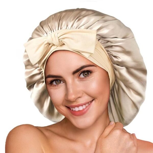Stretch Ribbon Bowknot Silk Round Cap - Image 7