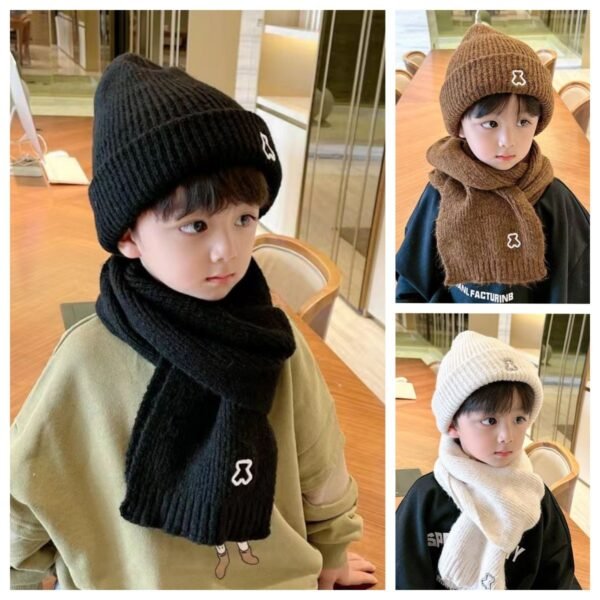 Kids' Polyester Knitted Hat & Scarf Set - Image 2