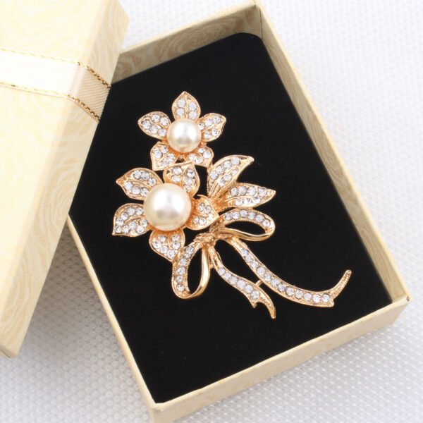Pearl & Rhinestone Flower Brooch - Image 3