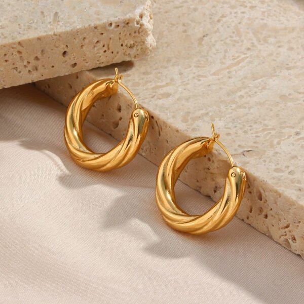 Gold - Plated Geometric Hoop Earrings - Image 2