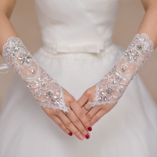 Bridal Lace Rhinestone Wedding Gloves