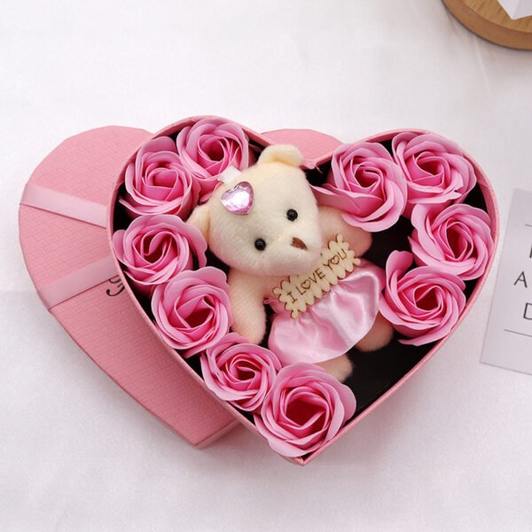 Heart - Shaped Soap Flower & Bear Gift Box - Image 7