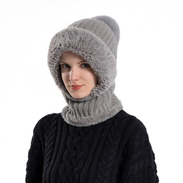 Winter Knitted Hat Scarf Mask One - piece - Image 3