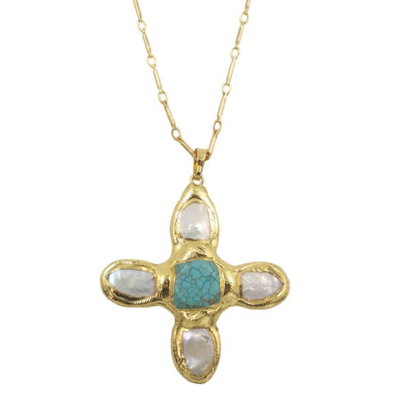 Turquoise Pearl Geometric Copper Necklace - Image 5