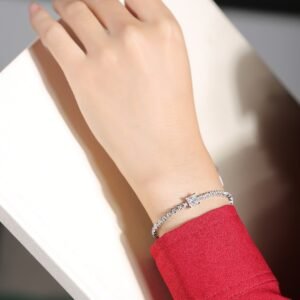 Square - Cut Moissanite Silver Bracelet