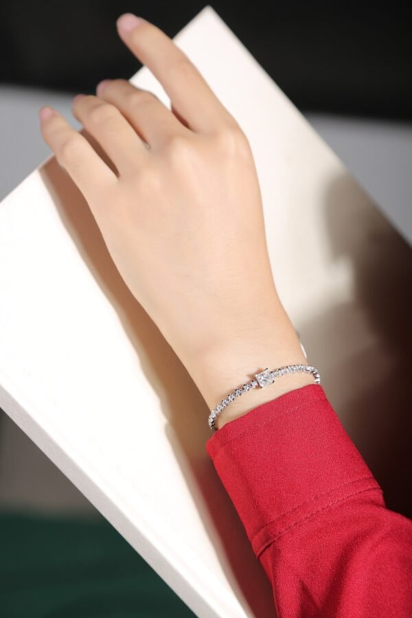 Square - Cut Moissanite Silver Bracelet