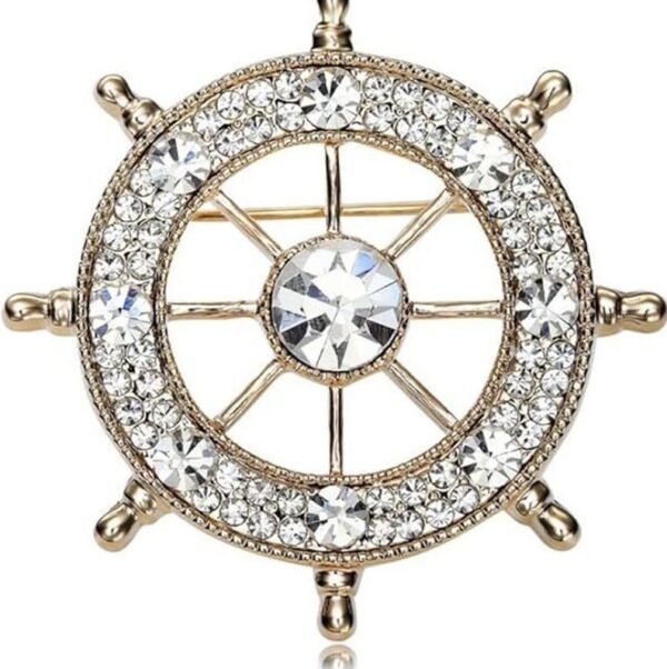 Rhinestone Ship Wheel Brooch - Image 5