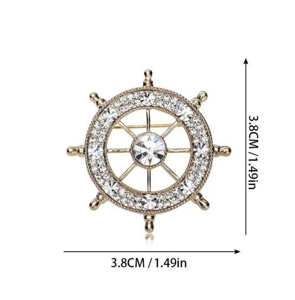 Rhinestone Ship Wheel Brooch - Image 6