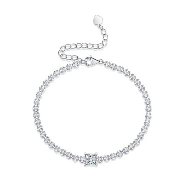 Square - Cut Moissanite Silver Bracelet - Image 3