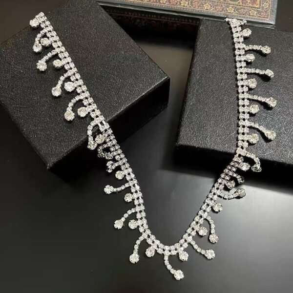 Silver Tassel Rhinestone Collarbone Chain - Image 9