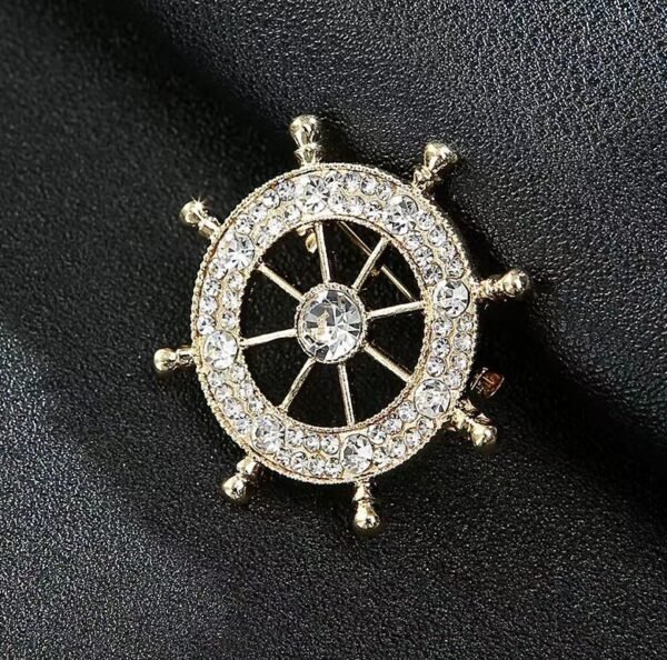 Rhinestone Ship Wheel Brooch - Image 2