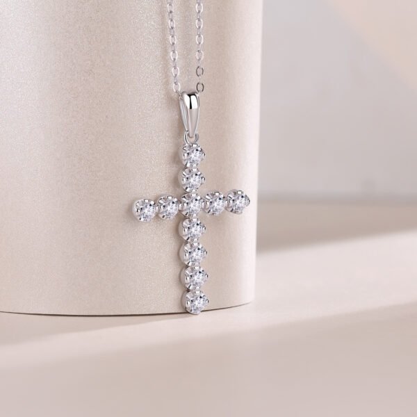 Zircons - Studded Cross Pendant Necklace - Image 4